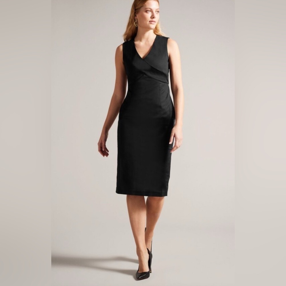 NWT Ted Baker Salyan Wrap Detail Midi Dress Black Ted Size 1
